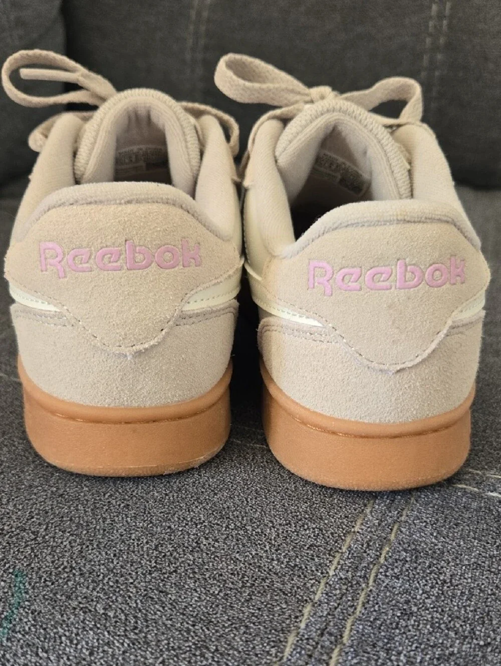Reebok Gray Sneakers with Gum Sole and Pink Logo